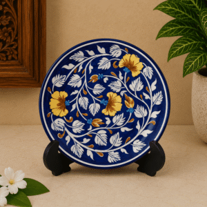 Handmade Jaipur Blue Pottery Wall Plate 8 Inch | Ceramic Wall Decor | Indian Home Decoration