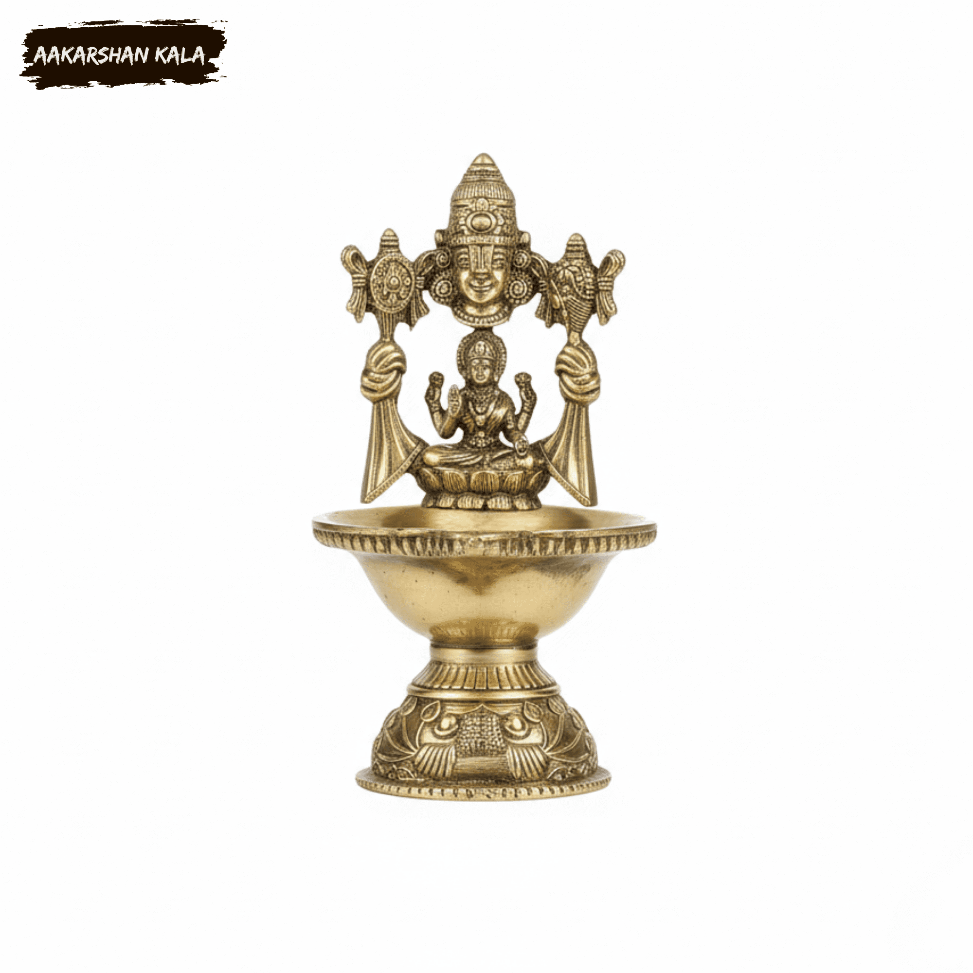 Brass Tirupati Balaji Lakshmi Diya | Hindu Oil Lamp, Pooja Decor - Image 2