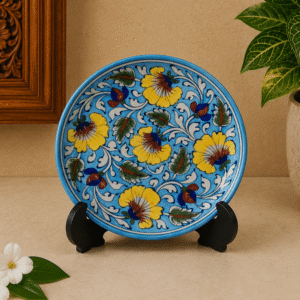 Authentic Handmade Blue Pottery Wall Plate 8 Inch | Jaipur Ceramic Home Decoration