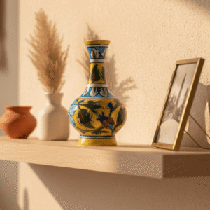 Yellow Blue Pottery Vase | Handmade Floral Ceramic Vase | 4.5 Inch