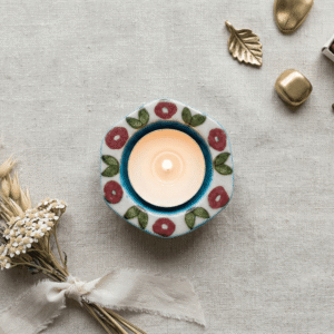Traditional Jaipur Blue Pottery Tea Light Candle Diya Handmade