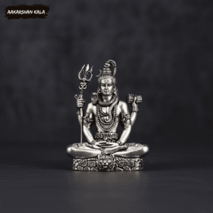 Silver Plated Shiva Idol | Brass Hindu God Murti, 3 Inch