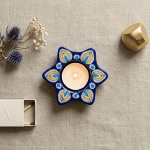 Decorative Jaipur Blue Pottery Star Shape Candle Diya for Home Decoration