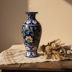 Jaipur Blue Pottery Saras Vase 6 Inch Handmade Decor