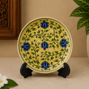 Authentic Jaipur Blue Pottery Wall Plate 8 Inch | Handmade Ceramic Wall Art for Home