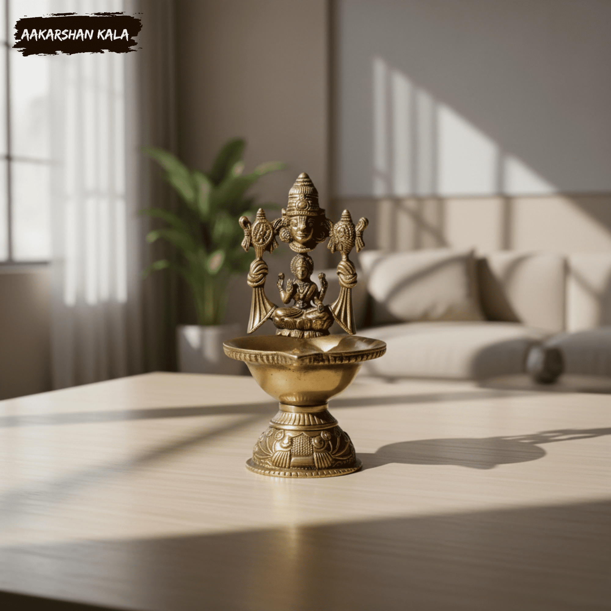 Brass Tirupati Balaji Lakshmi Diya | Hindu Oil Lamp, Pooja Decor - Image 3