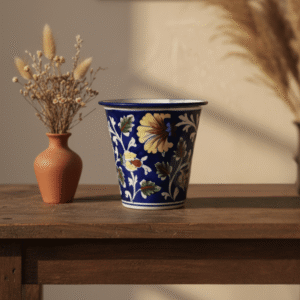 Jaipur Blue Pottery Planter | Handpainted Ceramic Indoor Planter | Flower Pot for Garden | 4 Inch