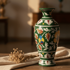 Handmade Jaipur Blue Pottery Green Saras Vase 6 Inch