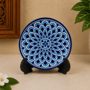 Traditional Blue Pottery Wall Plate 8 Inch | Jaipur Handmade Ceramic Decorative Plate