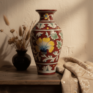 Traditional Mahroon Saras Vase 6 Inch Jaipur Blue Pottery