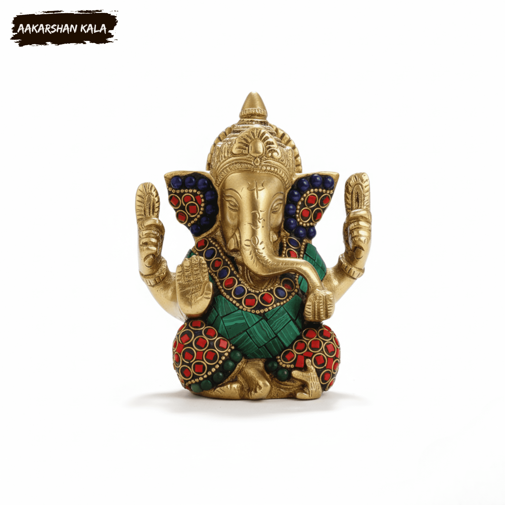 Brass Ganesha Statue with Stonework | Hindu Temple Decor - Image 5