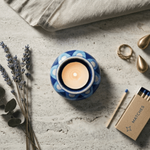 Handmade Jaipur Blue Pottery Tea Light Candle Holder for Home DΓ©cor