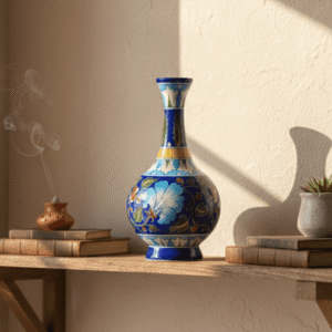 Jaipur Blue Pottery Surai Vase 7 Inch β Handmade Decorative Vase