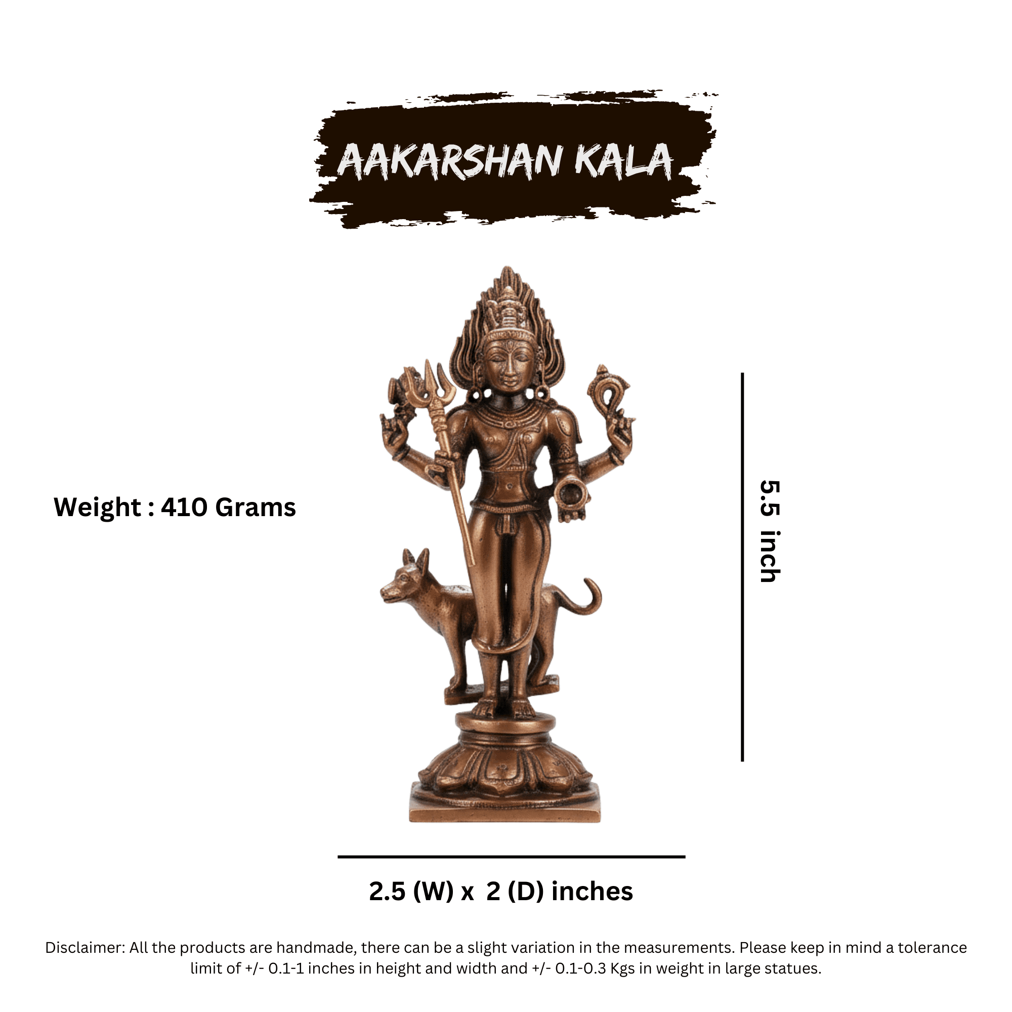 Handcrafted Copper Kaal Bhairava Idol | Hindu Protective Deity, 5.5 Inch - Image 6