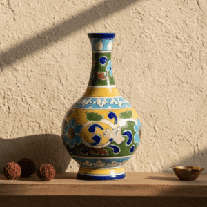 Traditional Jaipur Blue Pottery Surai Vase – 7 Inch Floral Handmade Vase