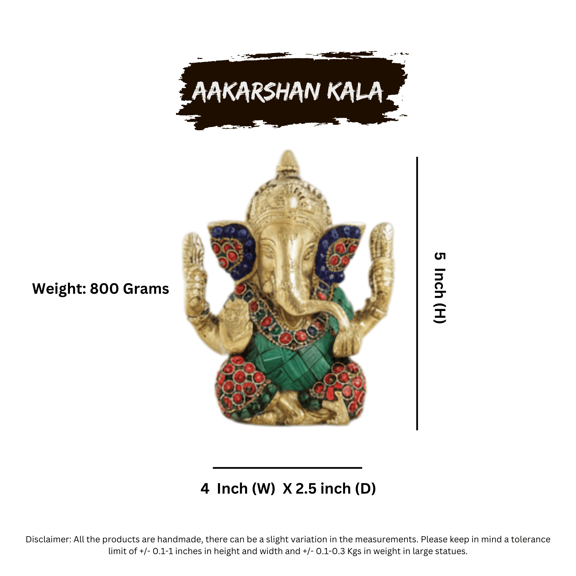 Brass Ganesha Statue with Stonework | Hindu Temple Decor - Image 7
