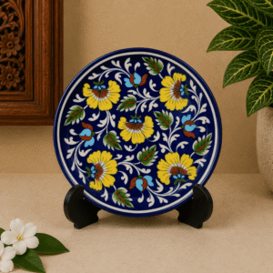 Jaipur Blue Pottery Wall Plate 8 Inch | Handmade Ceramic Decor | Traditional Indian Art