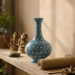 Jaipur Blue Pottery Surai Vase 8 Inch β Handmade Decorative Ceramic Vase