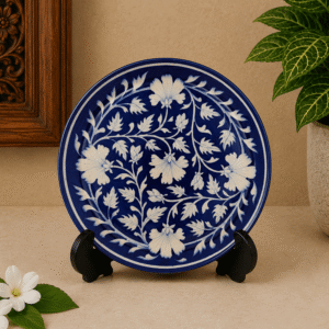 8 Inch Handmade Blue Pottery Wall Plate | Jaipur Ceramic Wall Hanging | Home Decor