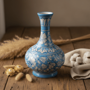 Jaipur Blue Pottery Surai Vase 8 Inch β Decorative Handmade Gift Vase
