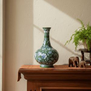 Handcrafted Jaipur Blue Pottery Surai Vase (8 Inch) β Home DΓ©cor