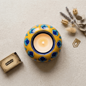 Jaipur Blue Pottery Candle Diya | Decorative Tea Light Holder