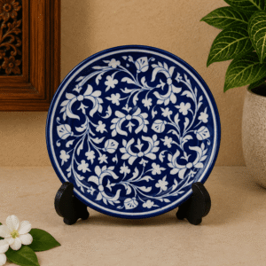 Decorative Jaipur Blue Pottery Wall Plate 8 Inch | Handcrafted Ceramic Indian Wall Art