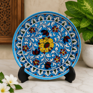 Hand Painted Jaipur Blue Pottery Wall Plate | Decorative Ceramic Hanging Plate