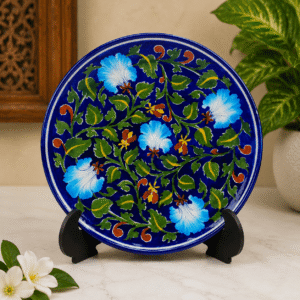 10" Blue Pottery Wall Plate Handmade in Jaipur | Ceramic Home Decor | Boho Wall Art