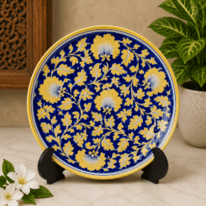 Handmade Jaipur Blue Pottery Wall Plate 10 Inch | Ceramic Wall Decor | Traditional Home Accent