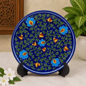 Indian Blue Pottery Decorative Plate | Jaipur Ceramic Wall Hanging | Housewarming Gift