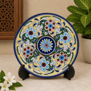 Jaipur Blue Pottery Wall Hanging Plate | Handcrafted Ceramic Decor | Vintage Style 10 Inch