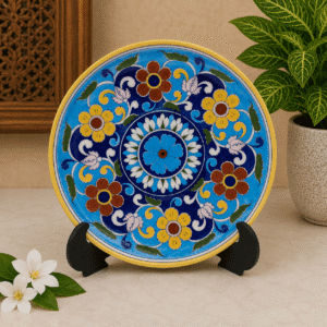 Authentic Jaipur Blue Pottery Wall Art | Handmade Ceramic Plate for Living Room Decor
