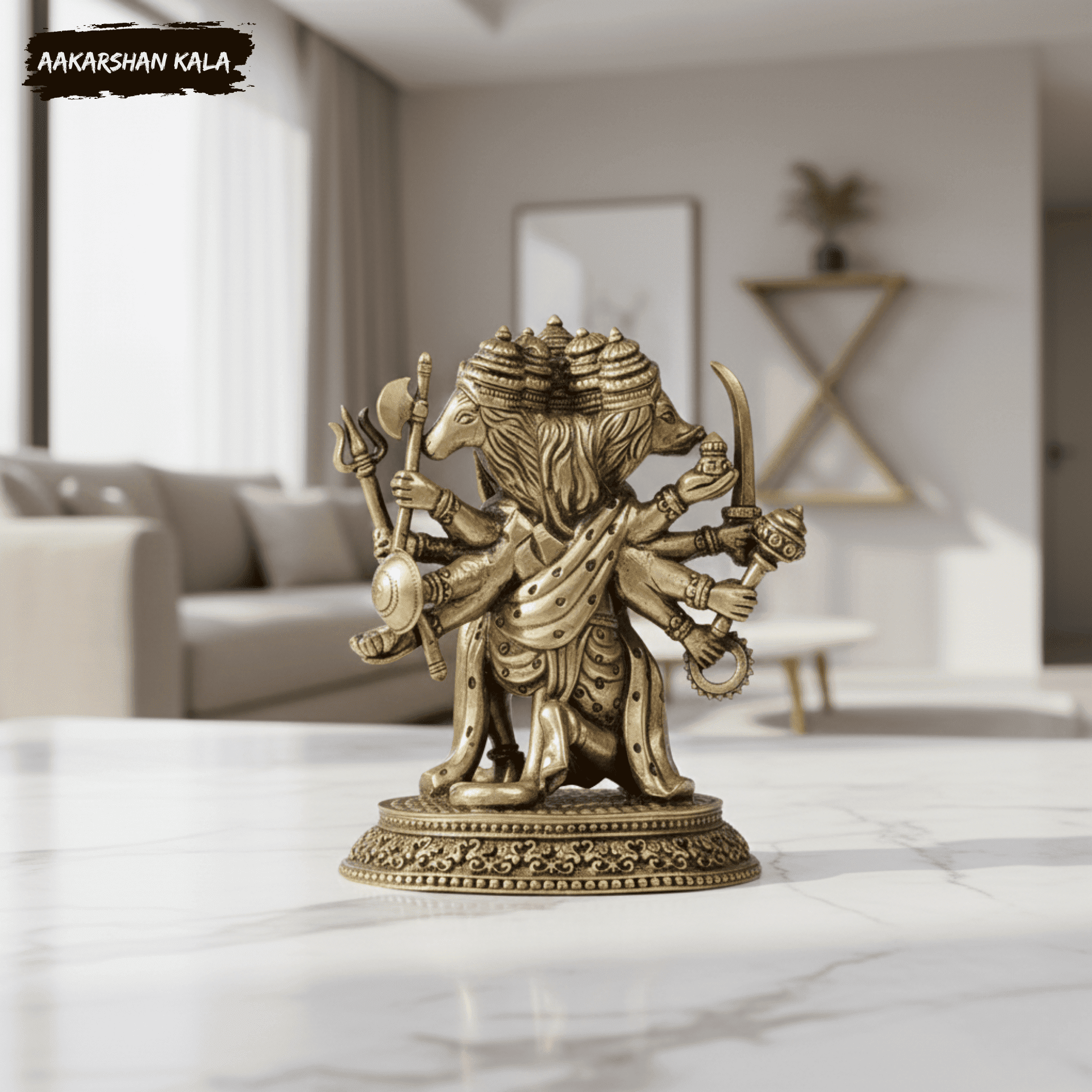 Brass Panchmukhi Hanuman Idol | 4 Inch Hindu God Murti - Image 2