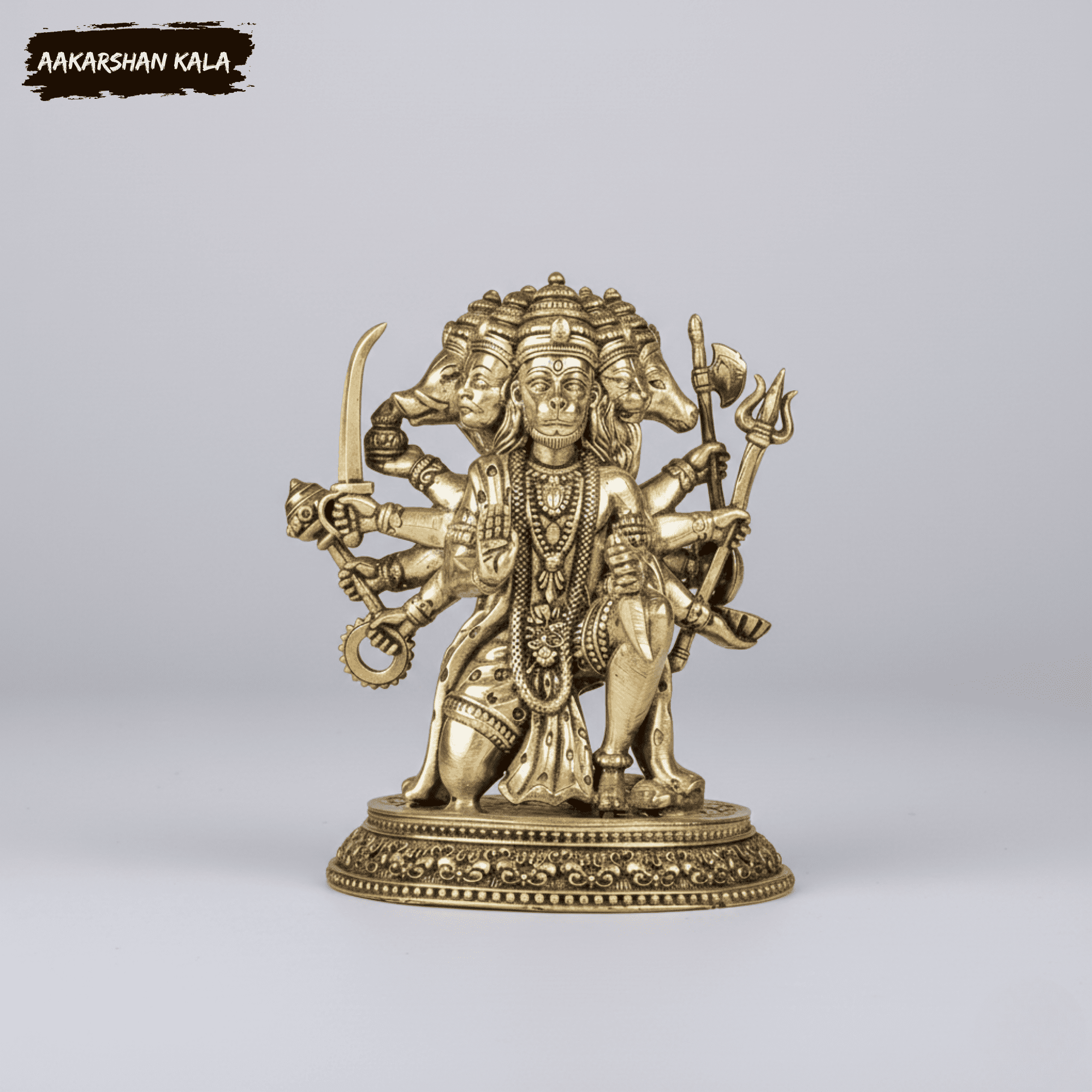 Brass Panchmukhi Hanuman Idol | 4 Inch Hindu God Murti - Image 7