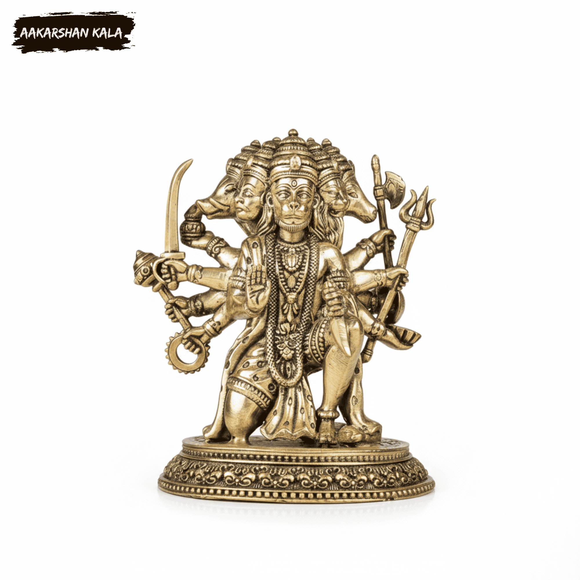 Brass Panchmukhi Hanuman Idol | 4 Inch Hindu God Murti - Image 6