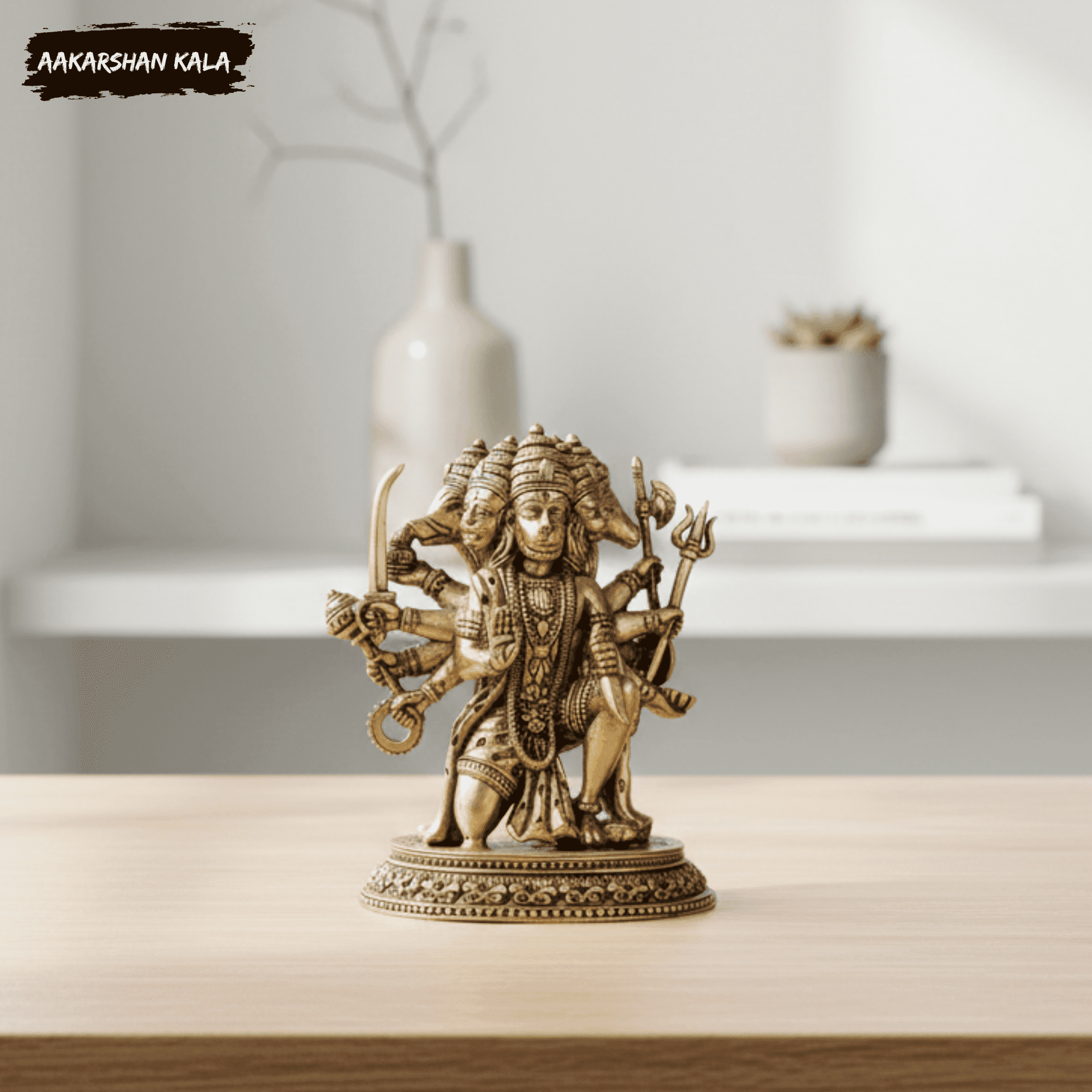 Brass Panchmukhi Hanuman Idol | 4 Inch Hindu God Murti - Image 5