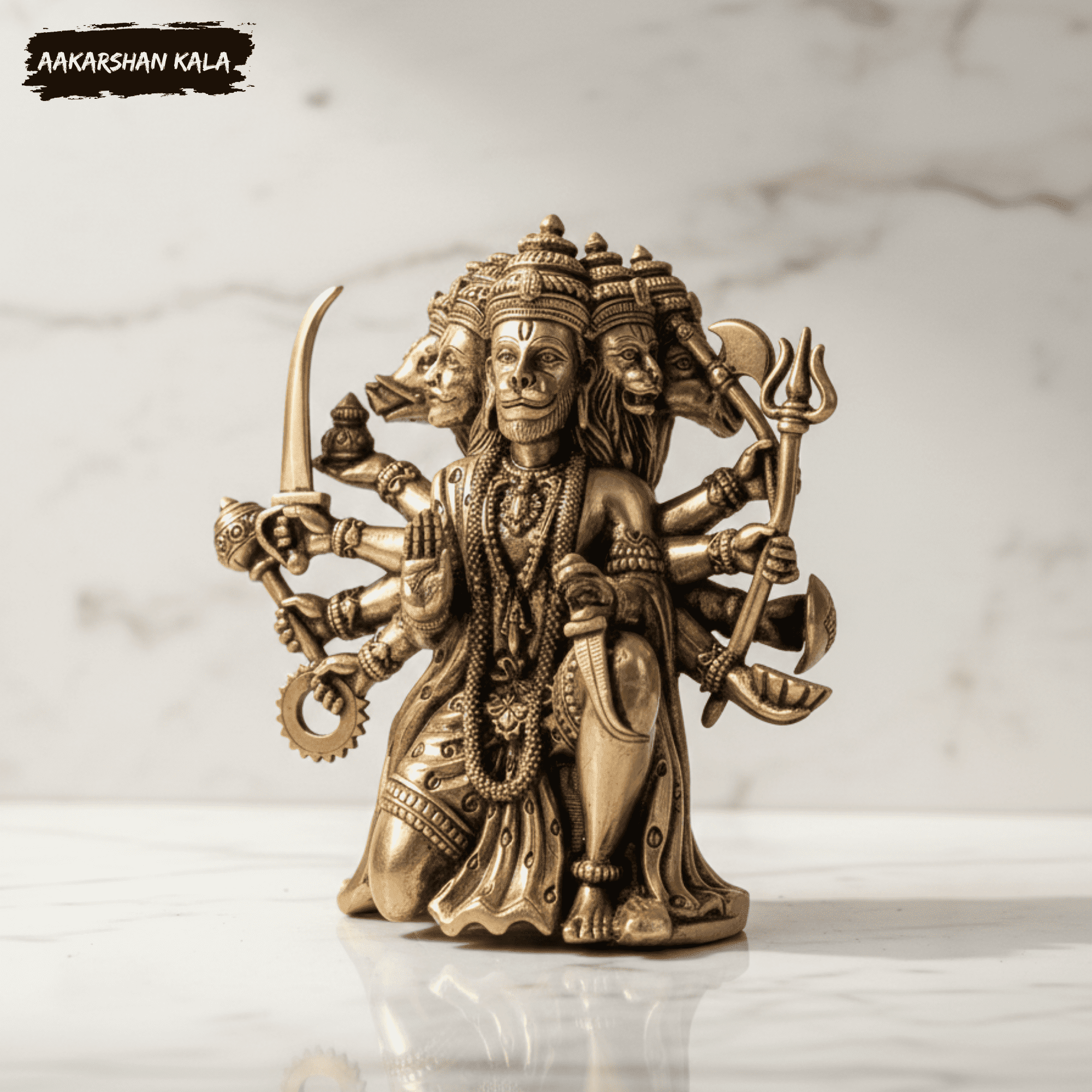 Brass Hanuman Wall Hanging | Hindu God Panchmukhi Idol, 4 Inch - Image 2