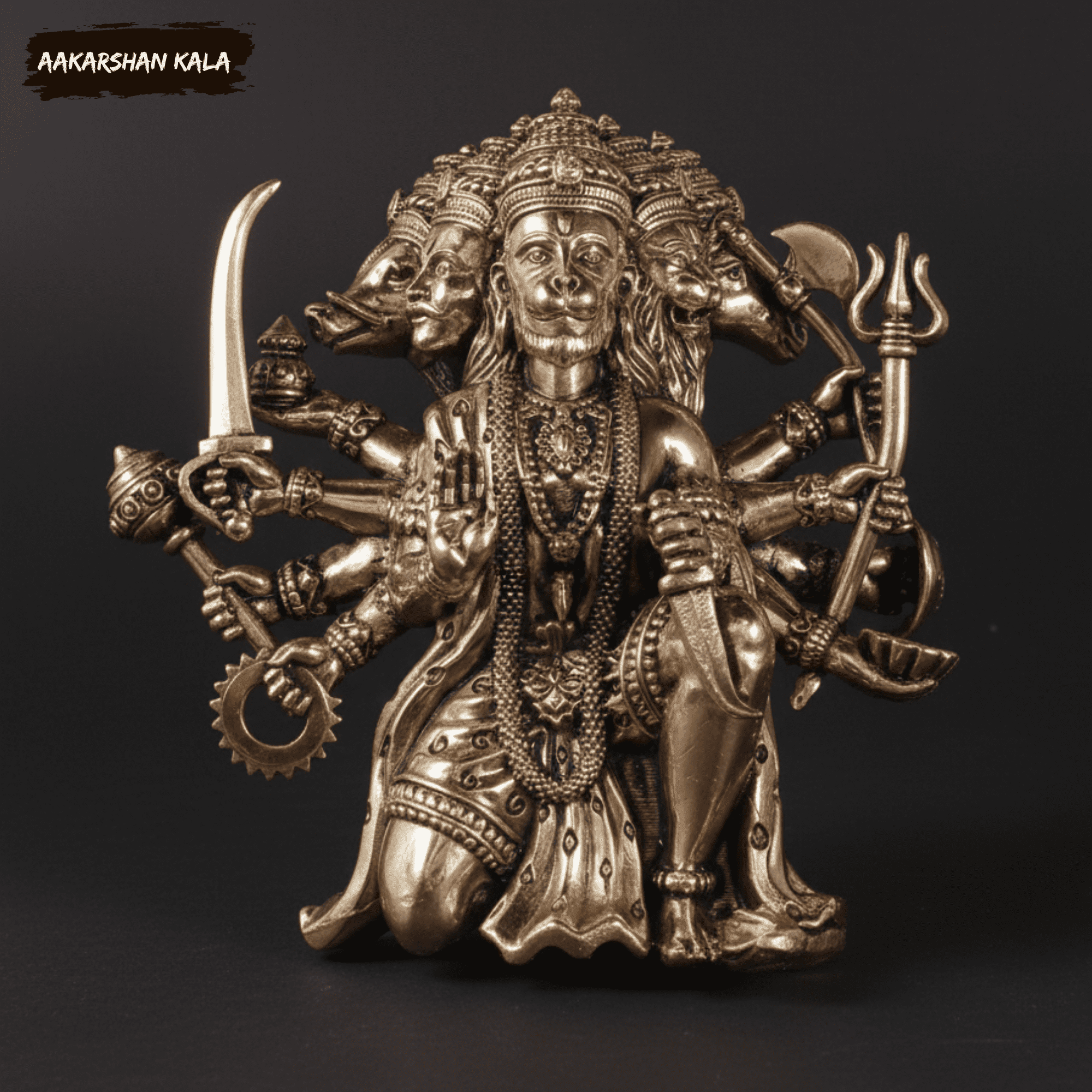 Brass Hanuman Wall Hanging | Hindu God Panchmukhi Idol, 4 Inch - Image 3