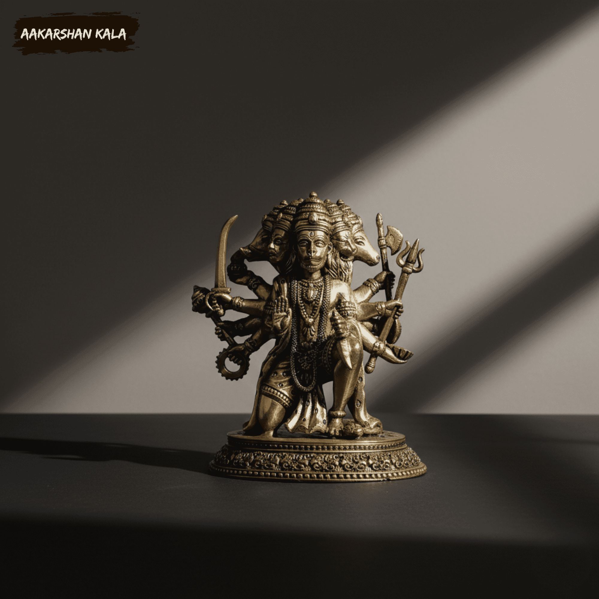 Brass Panchmukhi Hanuman Idol | 4 Inch Hindu God Murti - Image 14
