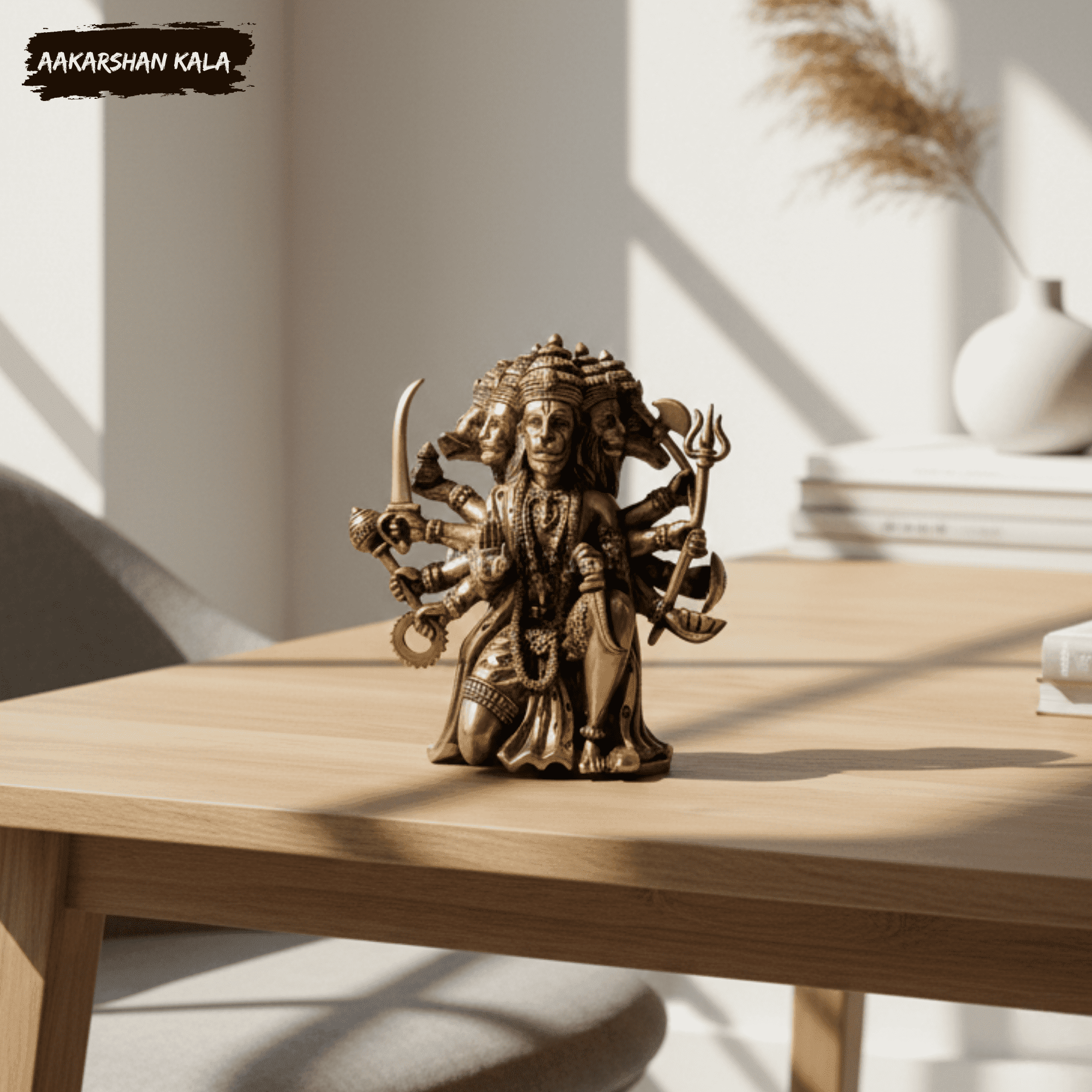 Brass Hanuman Wall Hanging | Hindu God Panchmukhi Idol, 4 Inch - Image 4