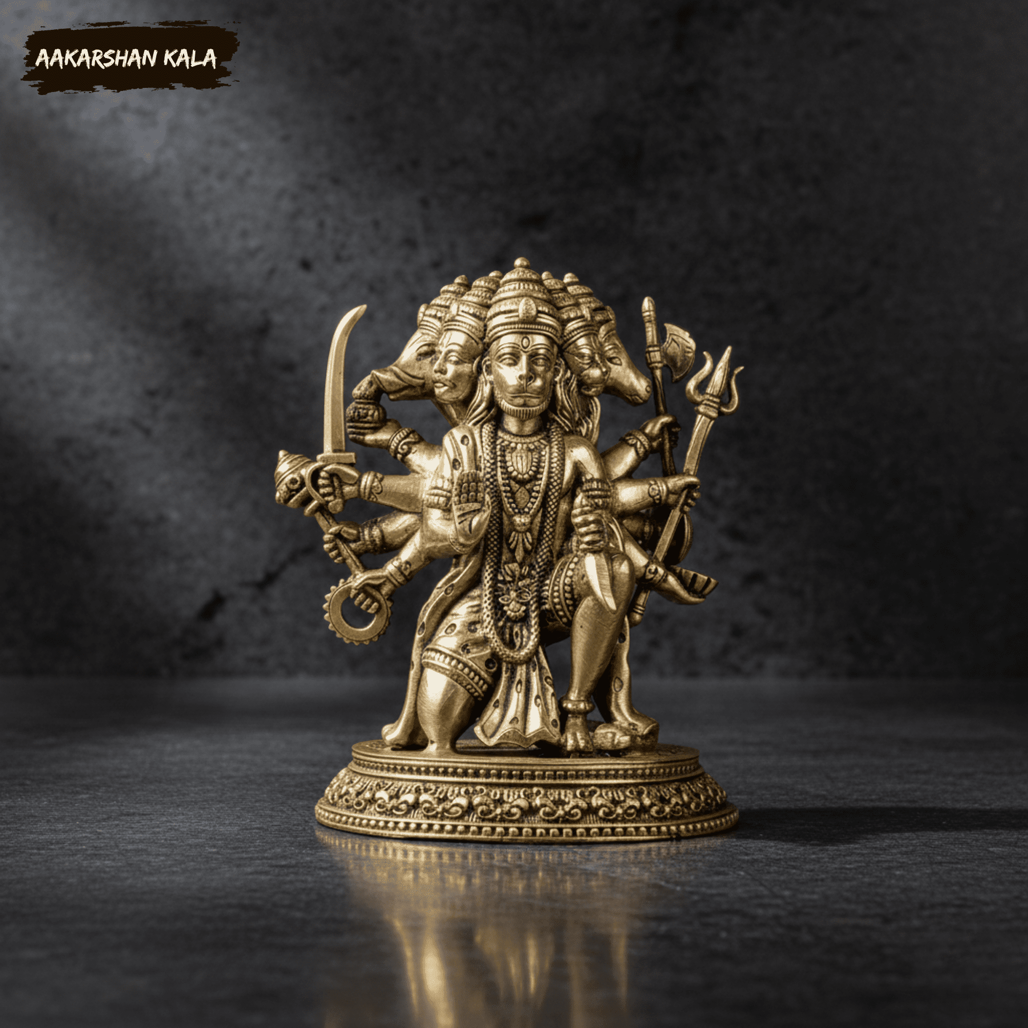 Brass Panchmukhi Hanuman Idol | 4 Inch Hindu God Murti - Image 13