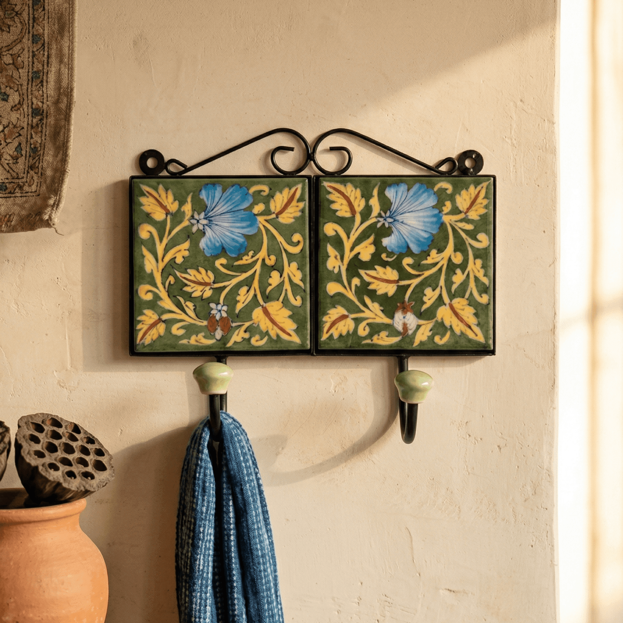 Jaipur Blue Pottery Decorative Double Hook - Image 2