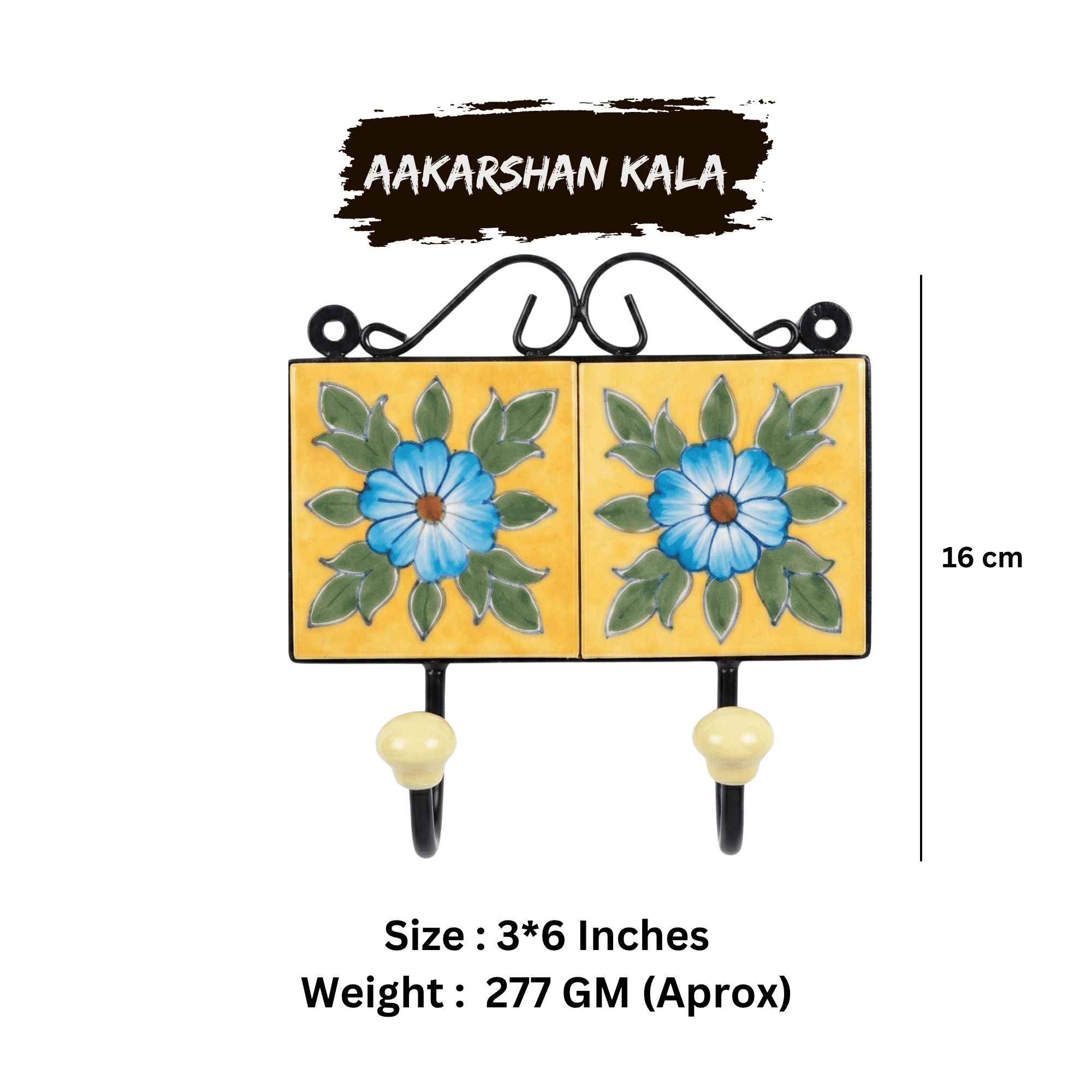 Blue Pottery Wall Mounted Double Hook 3 x 6 Inch - Image 3
