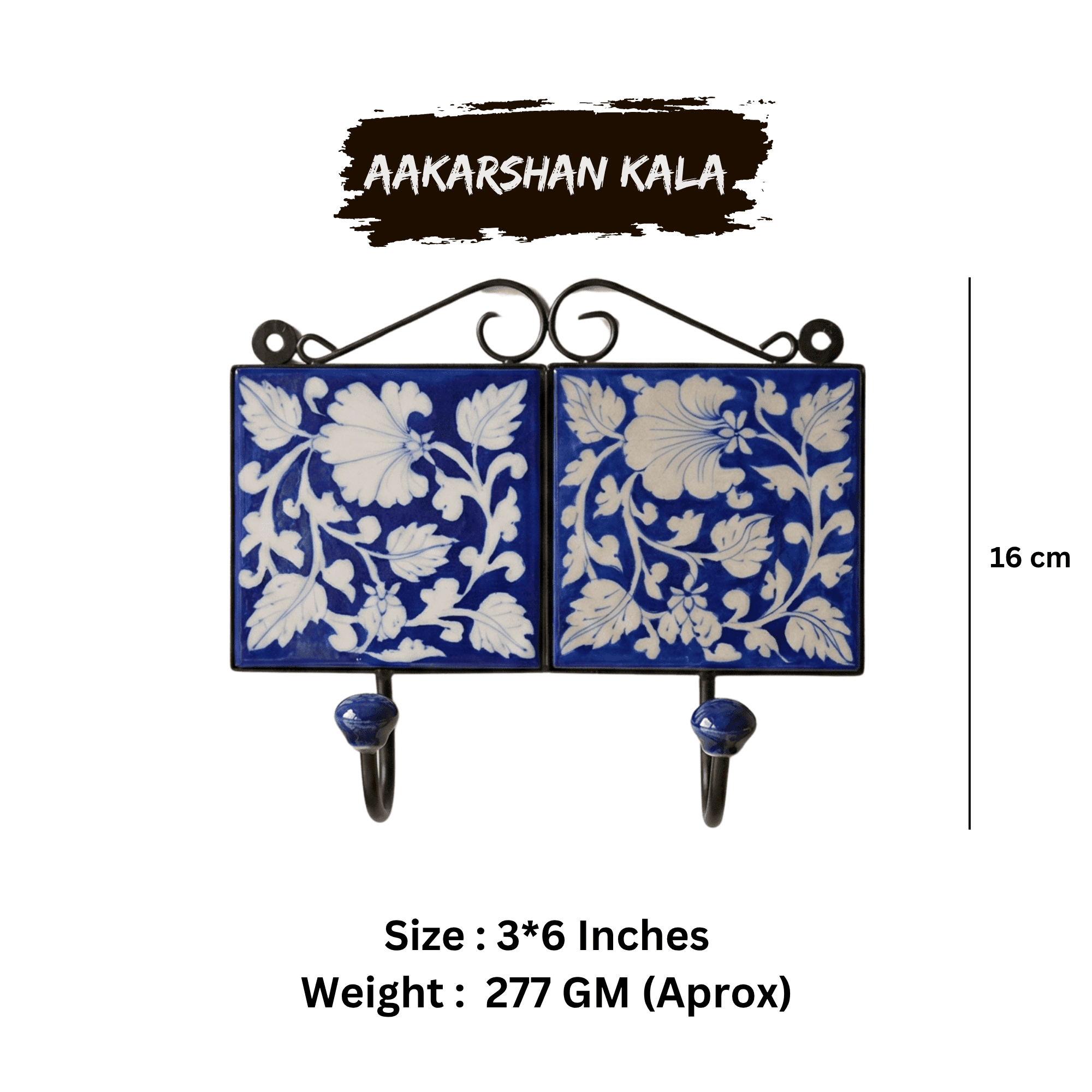 Jaipur Blue Pottery Floral Wall Hook Dual Hook - Image 3