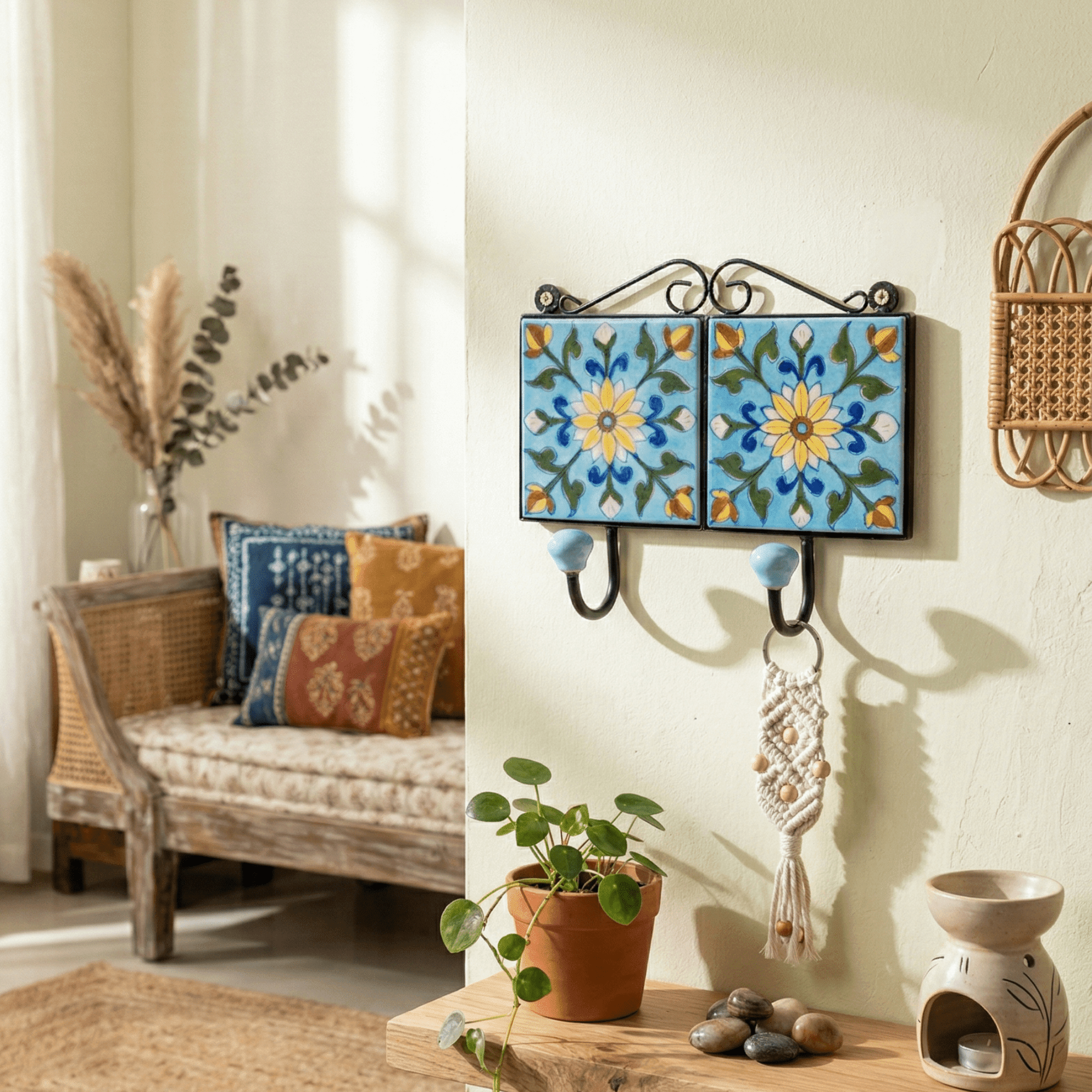 Traditional Jaipur Blue Pottery Double Wall Hook - Image 2