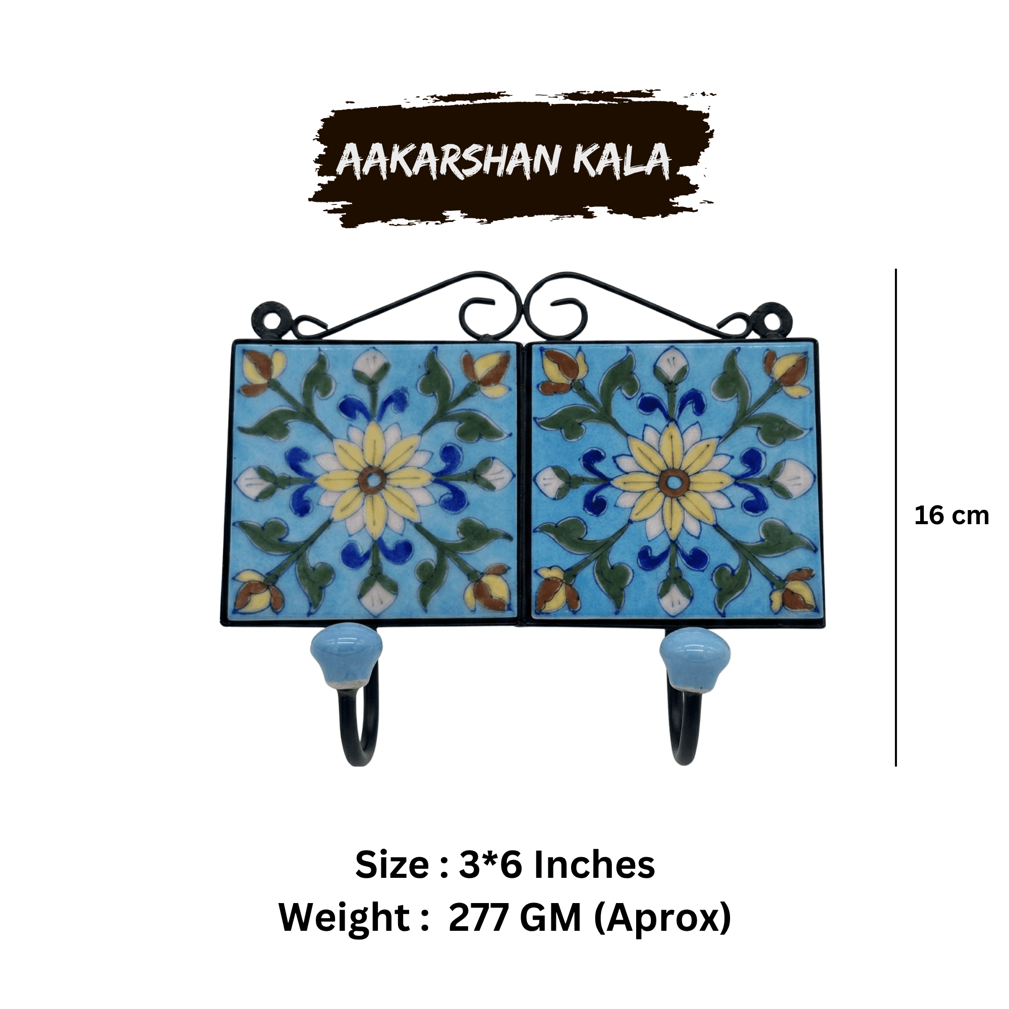 Traditional Jaipur Blue Pottery Double Wall Hook - Image 3