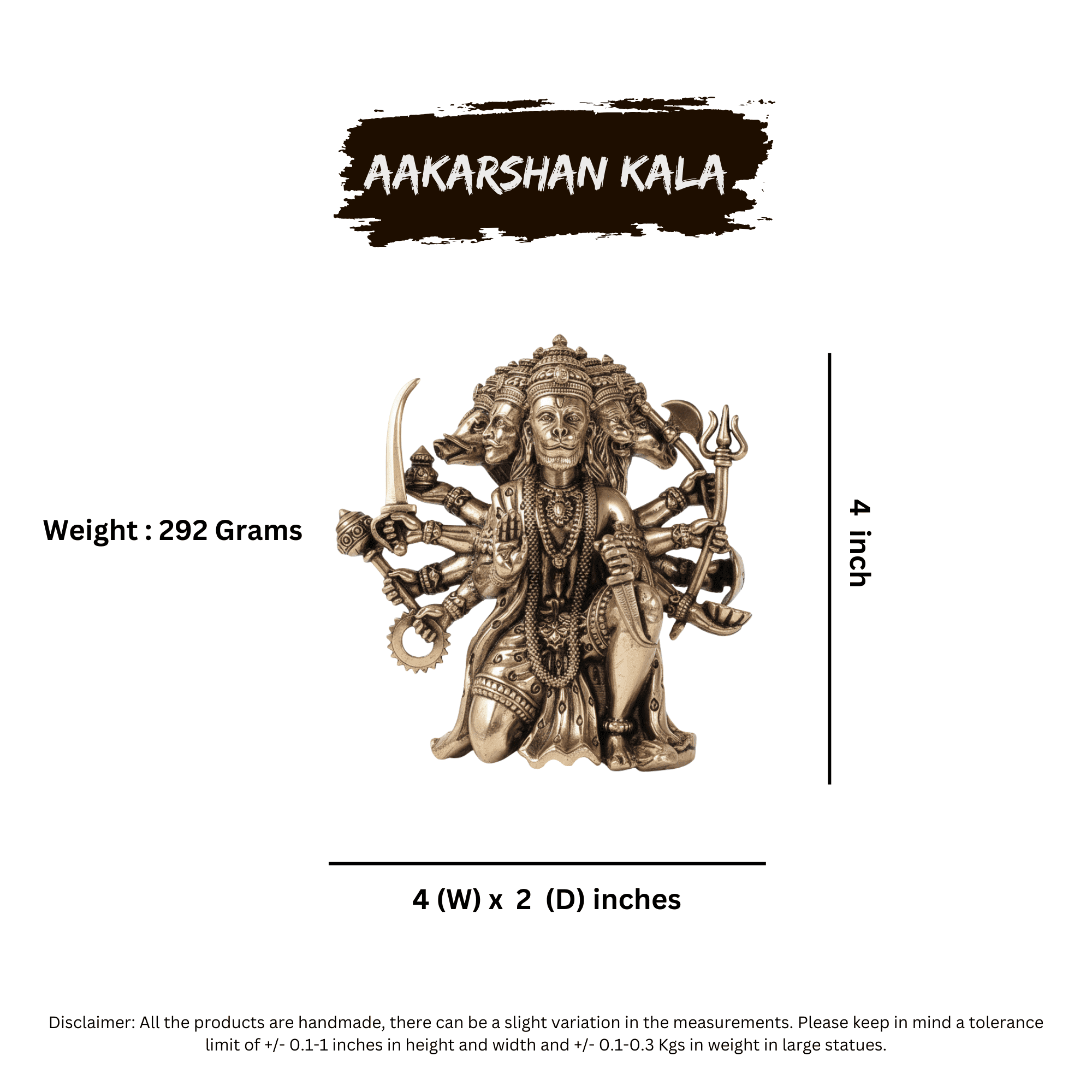 Brass Hanuman Wall Hanging | Hindu God Panchmukhi Idol, 4 Inch - Image 6