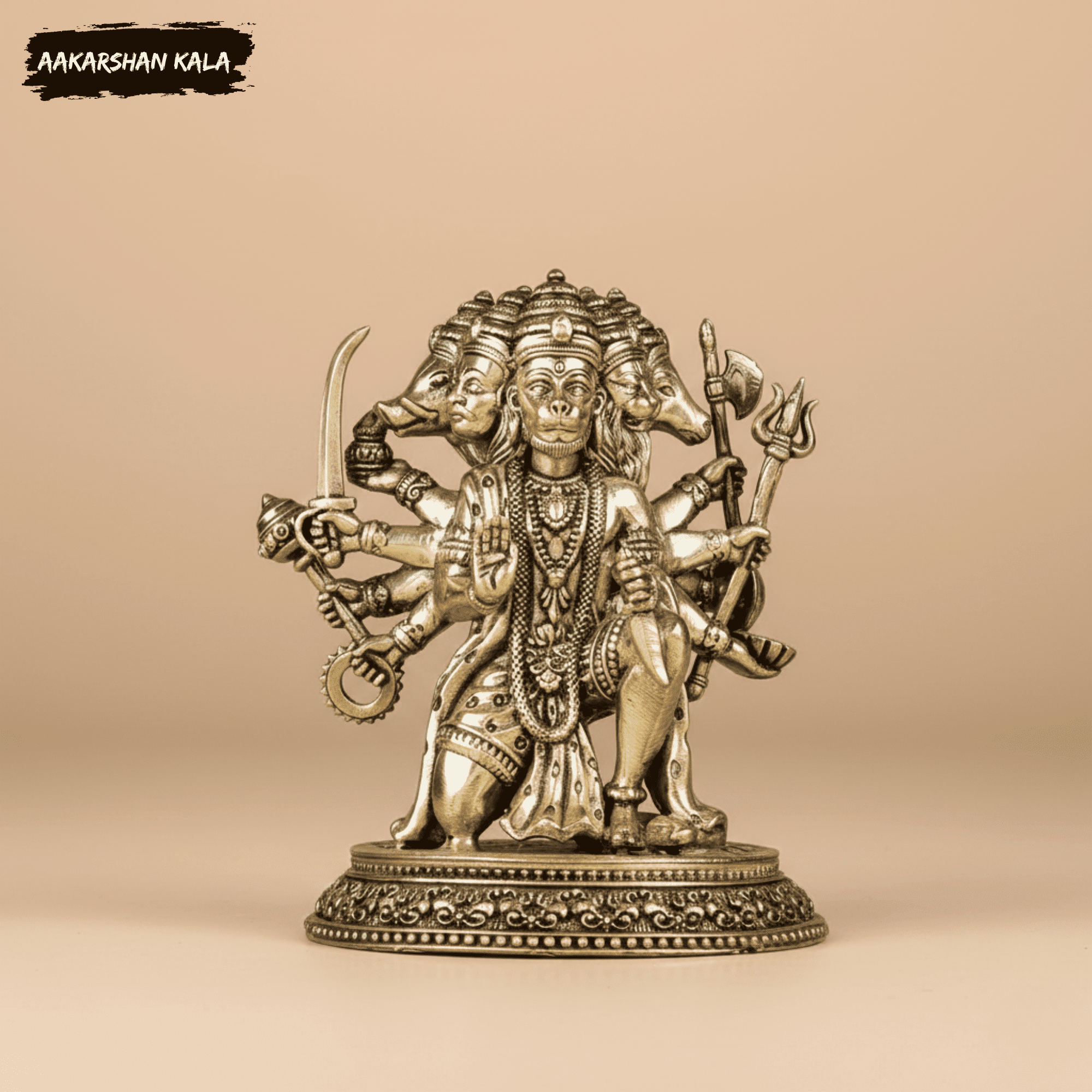 Brass Panchmukhi Hanuman Idol | 4 Inch Hindu God Murti - Image 12