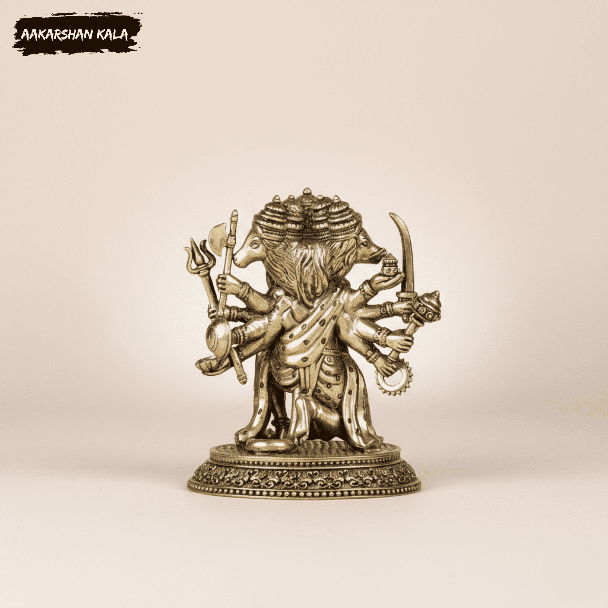 Brass Panchmukhi Hanuman Idol | 4 Inch Hindu God Murti - Image 11